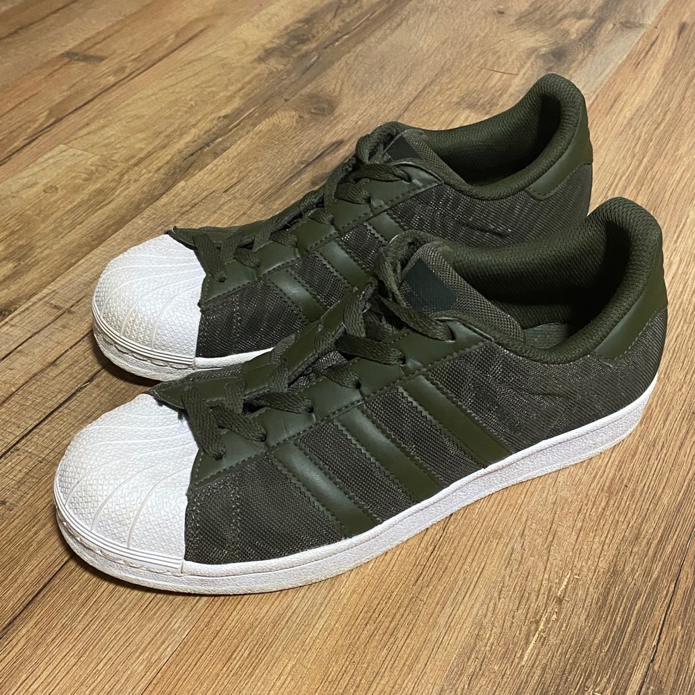 Adidas Superstar Olive Green‎ Mesh Shell Toe Sneakers BB0314 Womens Size 7